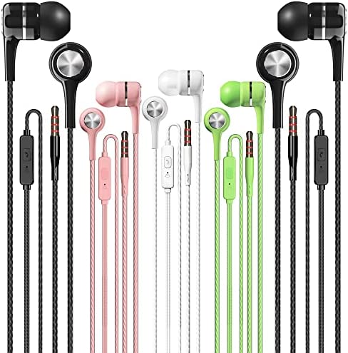 LWZCAM Earbuds Earphones with Microphone,5pack Ear Buds Wired Headphones,Noise Islating Earbuds,Fits 3.5mm Interface for iPad,iPod,Mp3 Players,Android and iOS Smartphones(Black+Pink+White+Green)