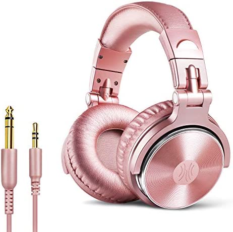 OneOdio Over Ear Headphones for Women and Girls, Wired Bass Stereo Sound Headsets with Share Port and 50mm Driver Rose Gold Headsets with Mic for PC Phone Laptop Guitar Piano Mp3/4 Tablet (Pink)