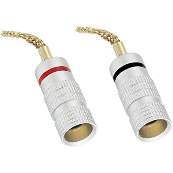 PATIKIL Flex Pin Banana Plugs Gold-Plated Insulated Red Black for Speaker Wires Wall Plates Home Theater Pack of 2