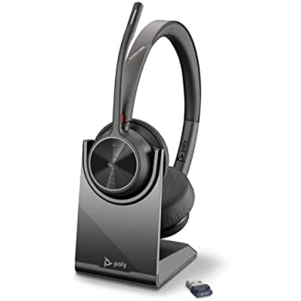 Plantronics by Poly Voyager 4320 UC Wireless Headset & Charge Stand - Stereo Headphones w/Noise-Canceling Boom Mic - Connect PC/Mac/Mobile via Bluetooth - Microsoft Teams Certified - Amazon Exclusive