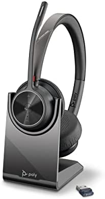 Plantronics by Poly Voyager 4320 UC Wireless Headset & Charge Stand - Stereo Headphones w/Noise-Canceling Boom Mic - Connect PC/Mac/Mobile via Bluetooth - Microsoft Teams Certified - Amazon Exclusive