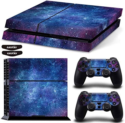 Ps4 Stickers Full Body Vinyl Skin Decal Cover for Playstation 4 Console Controllers (with 4pcs Led Lightbar Stickers)(PS4 Console (Blue Starry Sky))