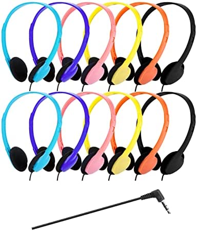 QWERDF Bulk Headphones 12 Packs Classroom Headphones Student On Over Ear Earbuds for School in Individual Bags (12 Packs, 6 Colors)