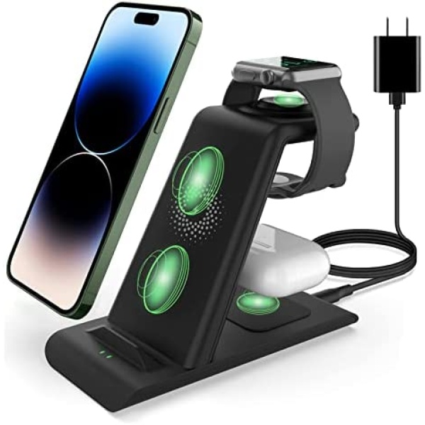 Wireless Charging Station for Apple Products 3 in 1 Wireless Charger Stand Compatible with Apple Watch Ultra 8 7 SE 6 5 4 AirPods Pro iPhone 14 13 12 11 Pro Max Multiple Devices Wireless Charger Dock