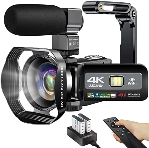Yisence Tech Video Camera 4K Camcorder, UHD 60FPS/48MP Auto Focus Vlogging Camera for YouTube 18 X Digital Camera Wi-Fi Camcorder with 3'' Touch Screen Microphone, Handheld Stabilizer, Remote Control