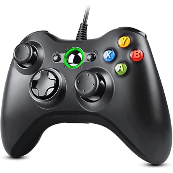 Zexrow Xbox 360 Controller, USB Wired Gamepad Joystick with Improved Dual Vibration and Ergonomic Design for Microsoft Xbox 360 & Slim & PC Windows 7/8/10(Black)