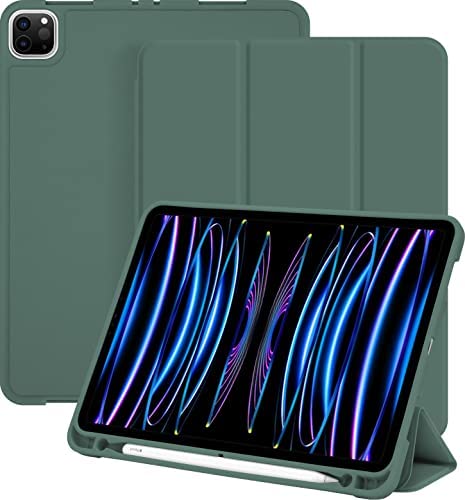 iPad Pro 12.9 Inch Case for 6th Generation 2022/ 5th Generation 2021/ 4th Generation 2020 , Auto Wake/Sleep Cover, Protective Cover with Pencil Holder, Slim Soft TPU Back Smart Trifold Stand (Green)