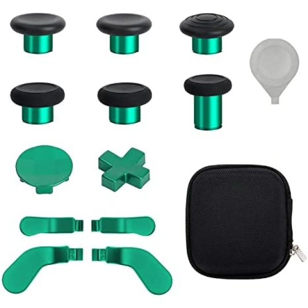 13 in 1 Metal Thumbsticks for Xbox One Elite Series 2 Controller, Elite Series 2 Core Controller Accessory Parts, Gaming Accessory Replacement, Metal Mod 6 Swap Joysticks, 4 Paddles, 2 D-Pads, 1 Tool(Plating Green)