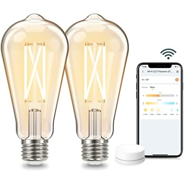 Linkind Smart Edison Bulbs, 2700K-6500K Tunable WiFi Edison Bulbs with Remote Control, 8W 60W Equivalent Dimmable ST19 Vintage Light Bulbs 800lm, Compatible with Alexa & Google Home, 2-Pack