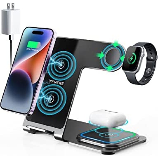 3 in 1 Charging Station, Anchorock 3-in-1 Wireless Charger Station, Watch Charger for Apple Watch 7/6/5/4/3/2/SE, for iPhone 14/13/12/11/Pro/Max/XS/XR/X/8/Plus, for AirPods 3/2/Pro(with Adapter)