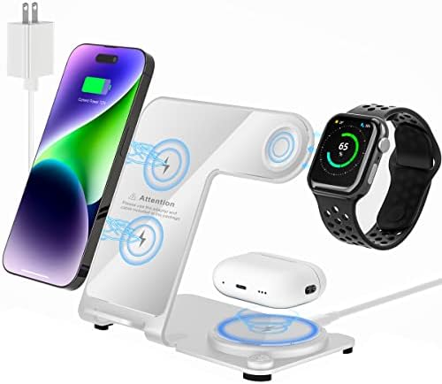 3 in 1 Charging Station for Multiple Devices Apple - Aluminum Alloy Fast Wireless Charger Stand for iPhone 14/13/12/11/Pro/Max/XS/XR/X/8/Plus, for Apple Watch 7/6/5/4/3/2/SE, for AirPods 3/2/Pro