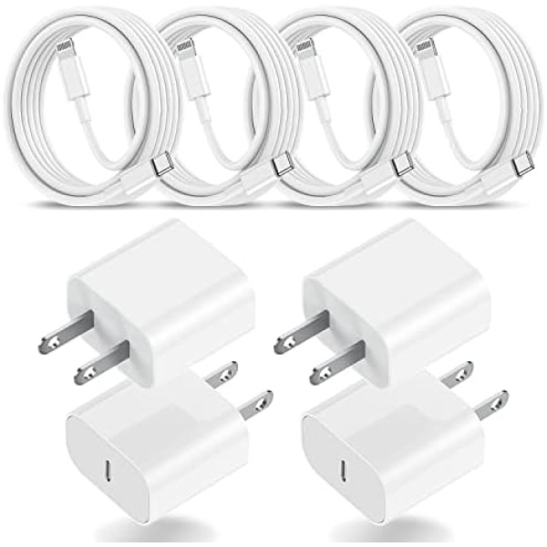 (4Pack) iPhone 14 13 12 Charger Fast Charging with Cable, [4x6FT] USB C to Lightning Cable with Apple Fast USB C Wall Charger Compatible with iPhone 14Pro/13 Pro/12/12 Pro Max/11 Pro Max/XS Max/XS