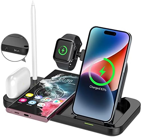 5 in 1 Wireless Chargers for Samsung Android and Apple Multiple Devices 72W Fast Charging Station 2A USB-A Port Foldable Charging Dock Stand for Galaxy S/Note Series/iPhone/Apple Watch/Airpods Series
