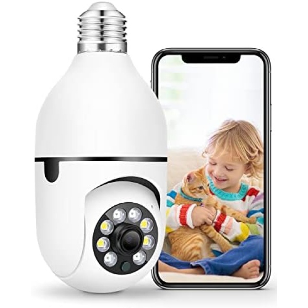ANBIUX Light Bulb Security Camera, 2MP Light Bulb Camera WiFi Outdoor with Color Night Vision & AI Motion Detection & 2-Way Audio for Baby/Elder/Pet(Support Phone&PC)