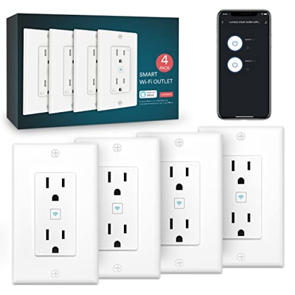 ANGELHALO Smart Outlet with 2 Individually Controlled Ports, 2.4 GHz WiFi Outlet, 15 Amp Smart Plugs Work with Alexa, Google Home, No Hub Required Smart Wall Outlet, 4 Packs