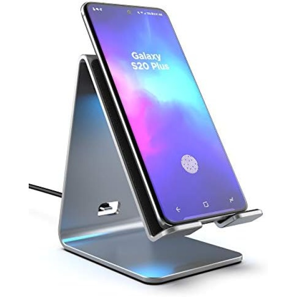 Aluminum Wireless Charger Stand for Galaxy S23, S22, S21 Models - Galvanox QC3.0 Fast Charging Qi Desktop Power Station, Samsung Note 10/20, S10/S20, Plus/Ultra (SoftGlow LEDs) (2022)