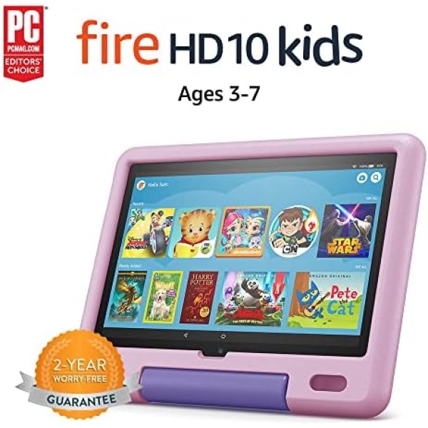 Amazon Fire HD 10 Kids tablet, 10.1", 1080p Full HD, ages 3–7, 32 GB, Lavender