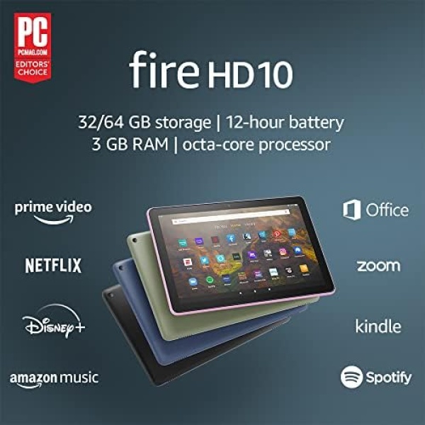 Amazon Fire HD 10 tablet, 10.1", 1080p Full HD, 32 GB, latest model (2021 release), Denim