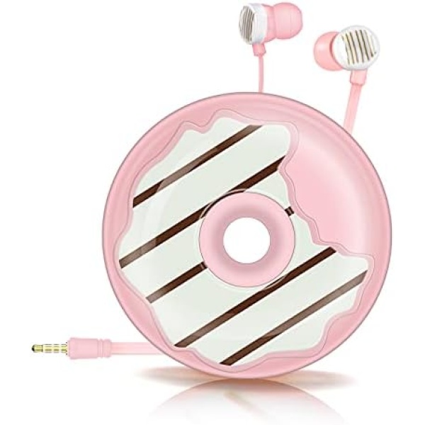 AnRuk Cute Donut Earbuds for Kids, Kid Size Wired Earbud & in-Ear Headphones with Microphone and Lovely Earphones Storage Case Gifts for School Girls and Boys (Pink)