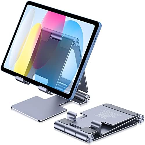 Anozer Tablet Stand, [Updated] Adjustable & Foldable Aluminium iPad Stand,Compatible with 2022 iPad Air 5/4,iPad Mini 6/5,iPad 10.2,iPad Pro 12.9/11, Portable Monitor, Surface Pro, Phones (4-13 inch)