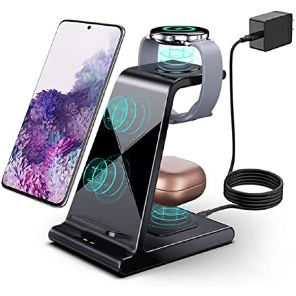 Aukvite Wireless Charger Samsung, 3 in 1 Wireless Charging Station for Galaxy S22 Ultra S22 Z Fold 4 Z Flip 4 S21, Samsung Watch Charger for Galaxy Watch 5 Pro 4 3 Gear S3, Galaxy Buds 2 Pro (Black)