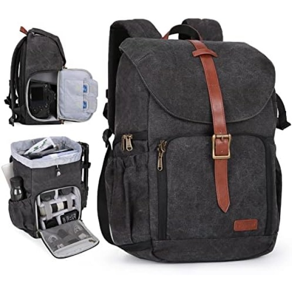 BAGSMART Camera Backpack, DSLR SLR Camera Bag Backpack, Waterproof Camera Backpacks for Photographers, Anti-Theft Photography Backpack with 15 Inch Laptop Compartment & Tripod Holder, Black