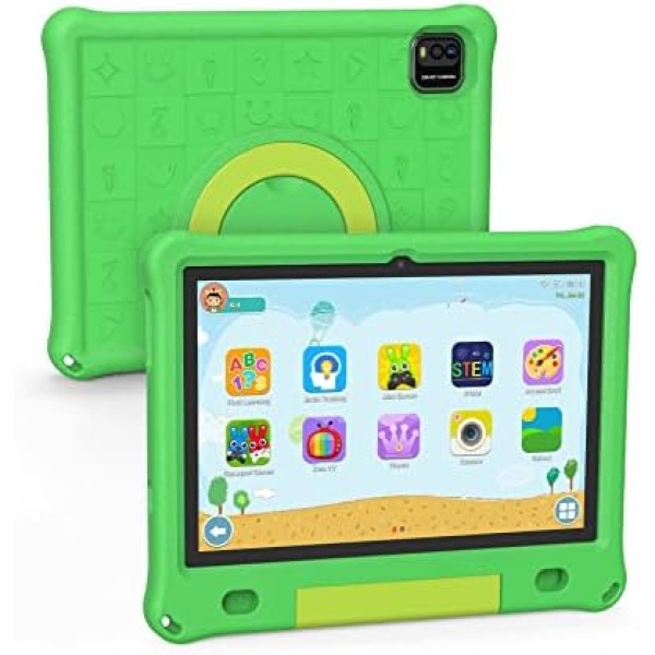 BaKEN 10" Kids Tablet, WiFi Tablet for Kids, Android 12.0 Toddler Tablet with Dual Camera 3GB 64GB 1280x800 HD IPS Touchscreen 6000mAh Kidoz Pre-Installed Parental Control Kid-Proof Case (Green)