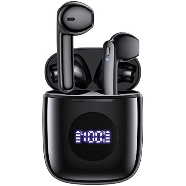 Bluetooth Headphones V5.3 Wireless Earbuds 50 Hrs Battery Life with Wireless Charging Case & LED Power Display Deep Bass IPX7 Waterproof Earphones Microphone Stereo Headset for iPhone & Android, Black