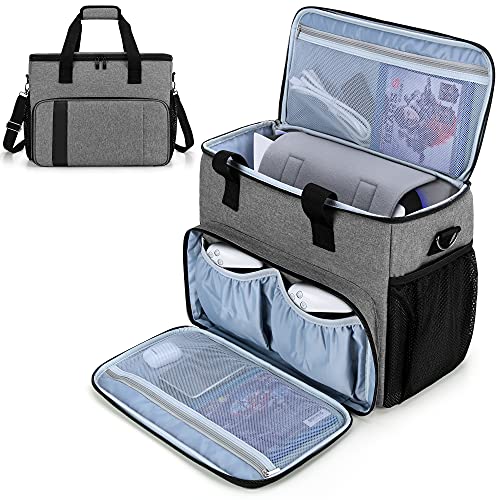 CURMIO Carrying Case Compatible with PS5, PS4, PS4 Pro, Travel Bag for Game Console, Controller, Disks and Accessories, Gray (Bag Only, Patent Design)