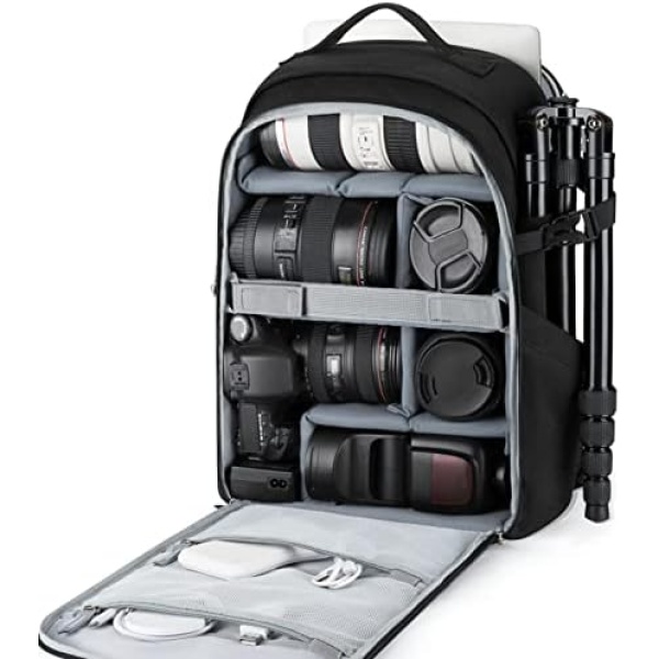 Camera Backpack,BAGSMART DSLR SLR Camera Bag Backpack Fits 15.6 Inch Laptop,Anti-Theft Waterproof Camera Case for Photographers,Men Women,with Rain Cover,Tripod Holder,Black