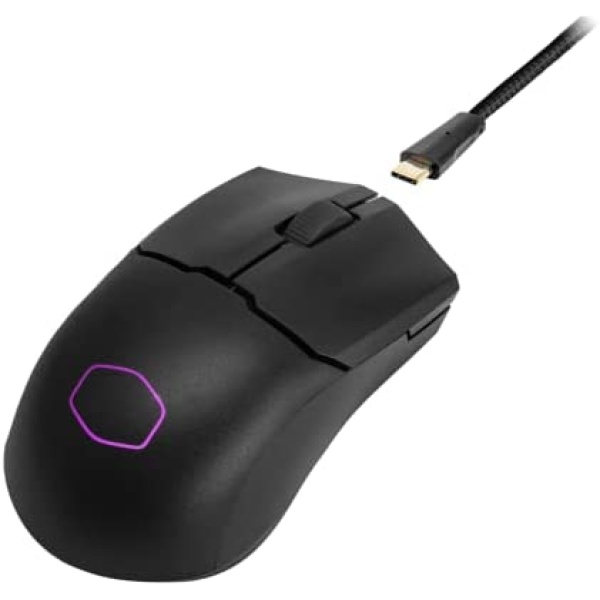 Cooler Master MM712 Wireless Gaming Mouse Black with Adjustable 19,000 DPI, 2.4GHz and Bluetooth , Ultraweave Cable, PTFE Feet, RGB Lighting and MasterPlus+ Software
