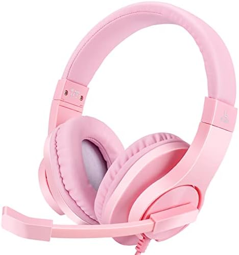 DIWUER Gaming Headset for Xbox One, PS4, Nintendo Switch, Bass Surround and Noise Cancelling 3.5mm Over Ear Headphones with Mic for Laptop PC Smartphones, Pink