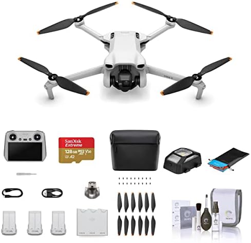 DJI Mini 3 Drone Fly More Combo with RC Remote Controller Bundle with 128GB microSD Card, Anti-Collision Light, Foldable Landing Pad, Cleaning Kit