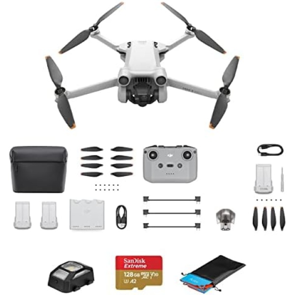 DJI Mini 3 Pro Drone with RC-N1 Remote Controller, Bundle with Fly More Kit, 128GB Memory Card, Anti-Collision Strobe Light, Landing Pad