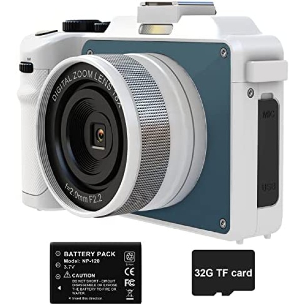 Digital Camera for YouTube 48MP Digital Camera for Photography Dual Cameras Video, 16X Digital Zoom, 32GB TF Card