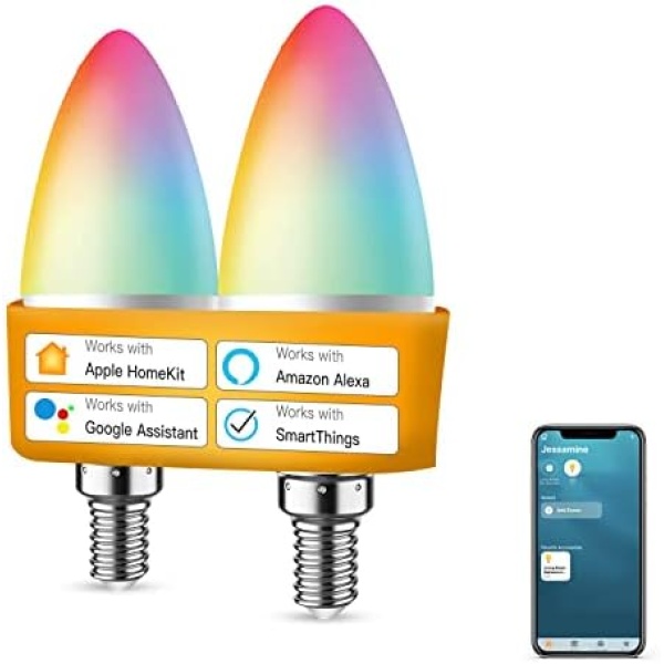 DoHome Smart Candelabra LED Bulbs Work with Apple HomeKit, Smart Light Bulbs Wi-Fi Dimmable Chandelier Light Bulbs E12 5W (40W Equivalent) 450LM Smart Bulbs Work with Alexa Google Home and SmartThings