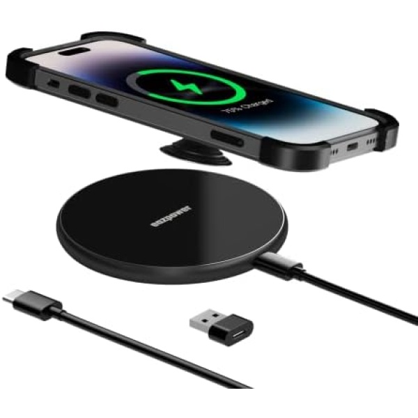 Eazpower Wireless Phone Charger for Popsocket/OtterBox/Thick Cases Up to 10mm - 15W Max Wireless Charging Pad, Compatible with iPhone 14/13/12/11 and Samsung Galaxy S23 (Adapter Not Included)