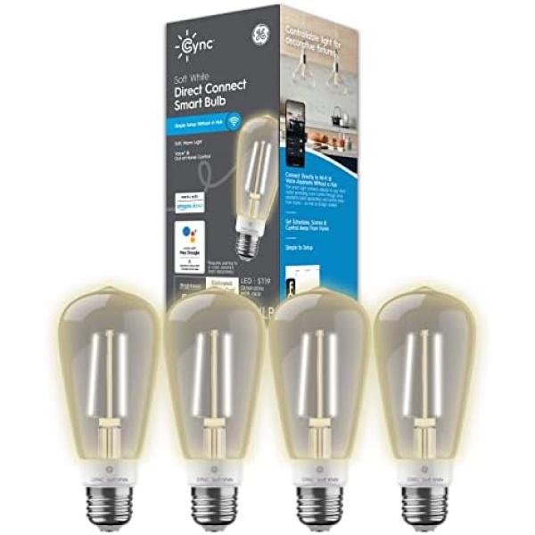 GE CYNC Smart LED Light Bulbs, Soft White, Bluetooth and Wi-Fi, Compatible with Alexa and Google Home, ST19 Edison Style Light Bulbs (Pack of 4)