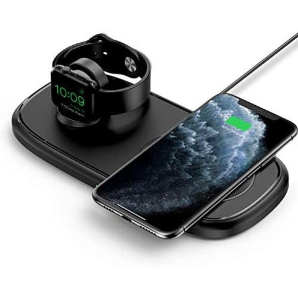 GINRGERS Wireless Charger,2 in 1 Charging Dock with iWatch Stand,iPhone Charger Compatible iphone13/12/11/X/XS Pro Max/ 8, 7/6/SE/5/4/3/2, Galaxy S21/S20/S10/S9/S8, Google, etc, Black