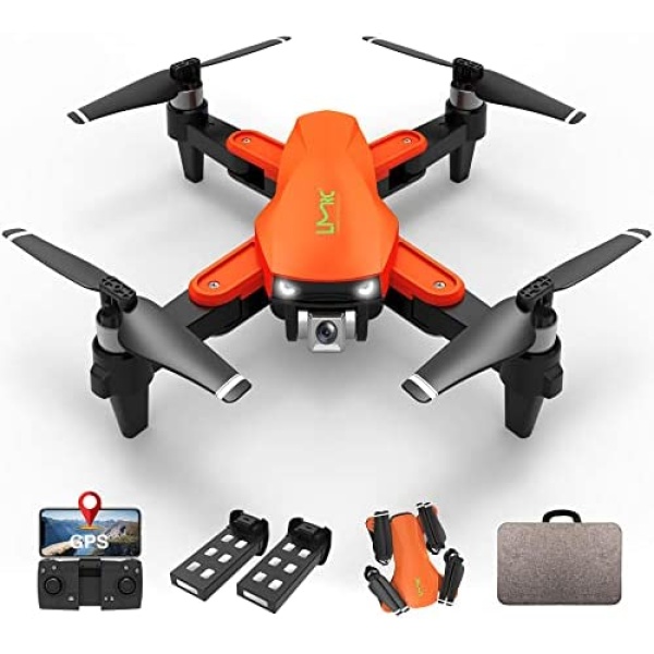 GPS Drone with Camera for Adults 4K UHD, Brushless Motor, GPS Auto Return, 5GHz FPV RC Quadcopter Auto Return Home, Altitude Hold, Follow Me, Custom Flight Path, Easy to Use for Beginner, 2 Batteries and Carrying Bag, Orange