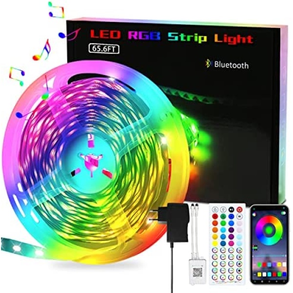 Gonshdi LED Strip Lights for Bedroom 65ft Decor - LED Lights RGB APP Control Color Changing Smart Lights Bluetooth Music Sync with 44 Keys Remote for Wall Kitchen Living Room Home Party