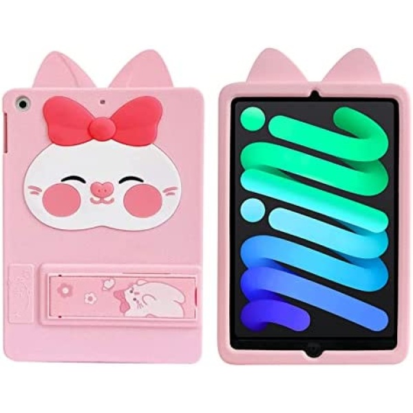 HDTOP iPad Mini 6 Case Shockproof 2021 with Kickstand Silicone Cover Protective Kids Cover with Stand for 8.3 inch iPad Mini 6 (Pink Cat)