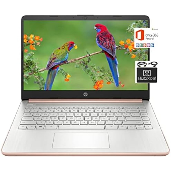 HP 2022 Newest 14 inch HD Laptop Computer, Intel Celeron N4000 up to 2.6 GHz, 4GB DDR4, 64GB eMMC Storage, WiFi , Webcam, HDMI, Bluetooth, 1 Year Microsoft 365,Windows 10 S, Rose Gold +HubxcelCables