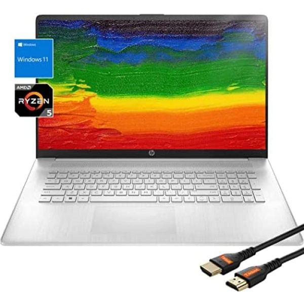 HP Laptops 17inch Touchscreen | Windows11 Laptop Computer | 17.3 Screen | AMD Ryzen 5 5625U | USB Type-C | Wireless AC Wi-Fi | Webcam | Lightweight | HDMI Cable (32GB RAM | 1TB PCIe SSD)