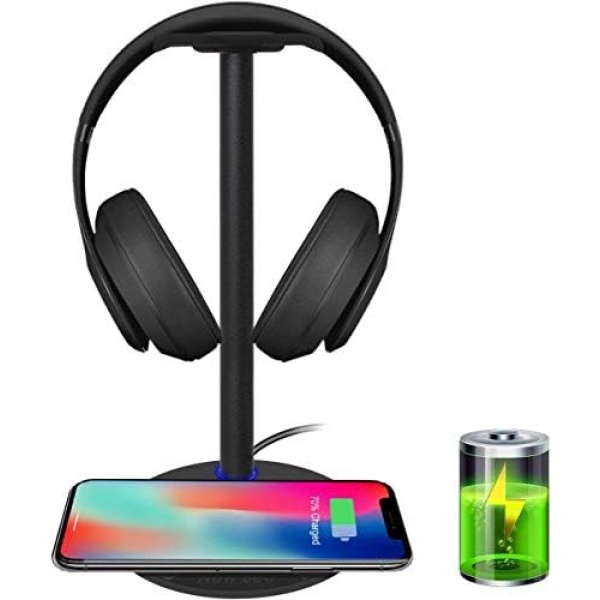 Headphone Stand Gaming Headset Stand with Wireless Charging Sturdy 2-in-1 Headset Holder & Wireless Charger for iPhone 8/8 Plus/X Samsung S8/S8 PlusS7/S7 Edge/S6/S6 Edge