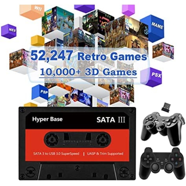 JFamiglia 2TB External Hard Drive Game Consoles Built-in 52,247 Retro Games, Video Game Console Game Drive for Windows PC/Mac, HDD USB 3.0, Emulator Console Compatible with PS3/PS2/MAME/SS/PS1