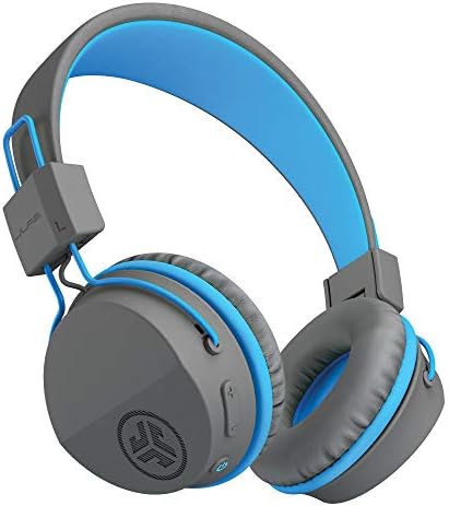 JLab JBuddies Studio Bluetooth On-Ear Kids Headphones | 13 Hour Battery Life | Studio Volume Safe | Volume Limiter | Folding | Adjustable | Noise Isolation | with Mic | Gray/Blue