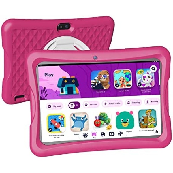 JREN Kids Tablet, 10" Tablet for Kids,IPS HD Display 1280 X 800, RAM 2GB and 32GB Storage, Google Family Link Kids Space Pre-Installed, YouTube,Ages 6-12,Color Pink