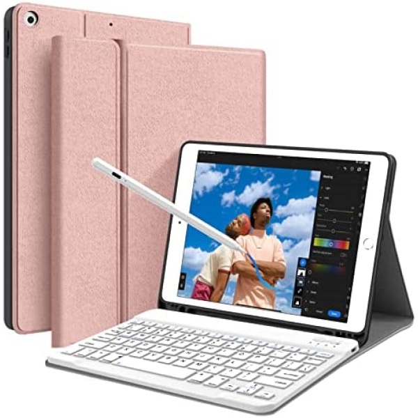JUQITECH Keyboard Case with Stylus Pen for iPad 9th/8th/7th Generation 10.2 - Active Pencil with Palm Rejection, Wireless Bluetooth Magnetic Keyboard for iPad 10.2 Cover Case with Pencil Holder