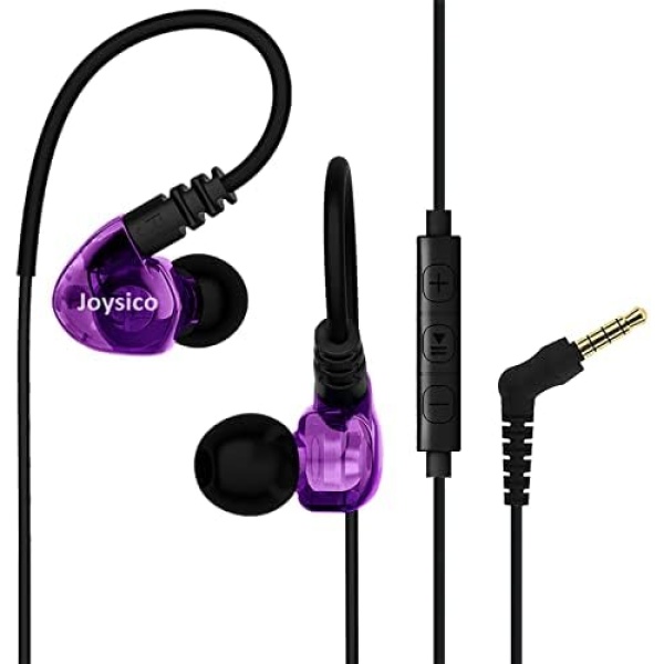 Joysico Sport Headphones Wired Over Ear In-ear Earbuds for Kids Women Small Ears Comfortable, Earhook Earphones for Running Exercise Jogging, Ear Buds with Microphone and Volume for Cell Phones Purple